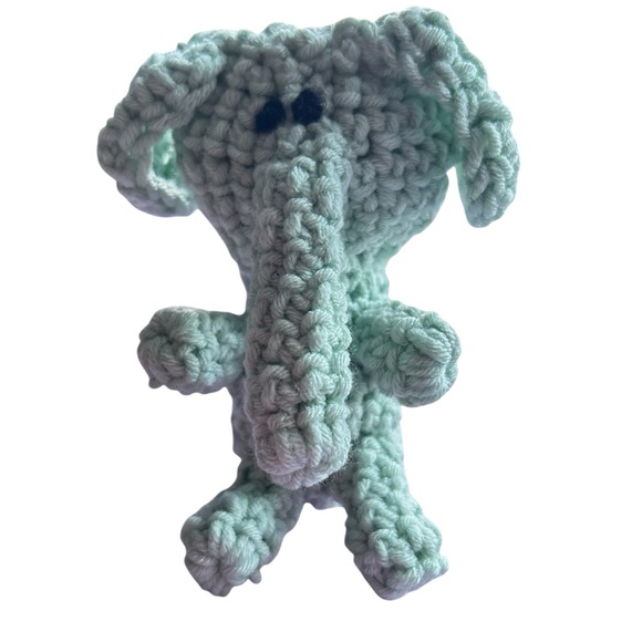 Hand Crafted Sage Green Elephant Stuffed Animal Soft Children’s Amigurumi Toy - Picture 4 of 7